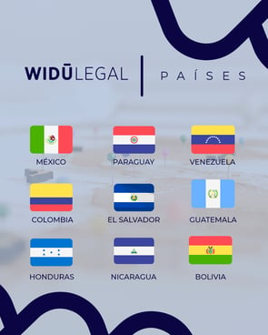 Imagen que muestra los 9 paises en los que widú legal tiene presencia y oferta de productos y servicios legales 
